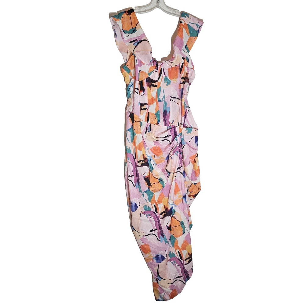 Pretty Litle Thing Plus Dress Womens 20 Multicolor Ruched Side Midi‎ Bright Fun